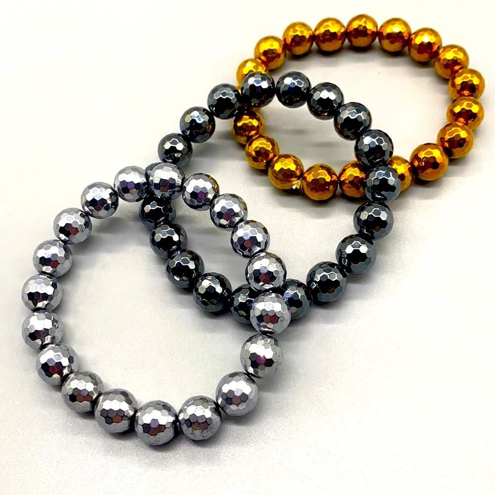 Gem Treasures tri-colored faceted hematite stretchy bracelets 🌻